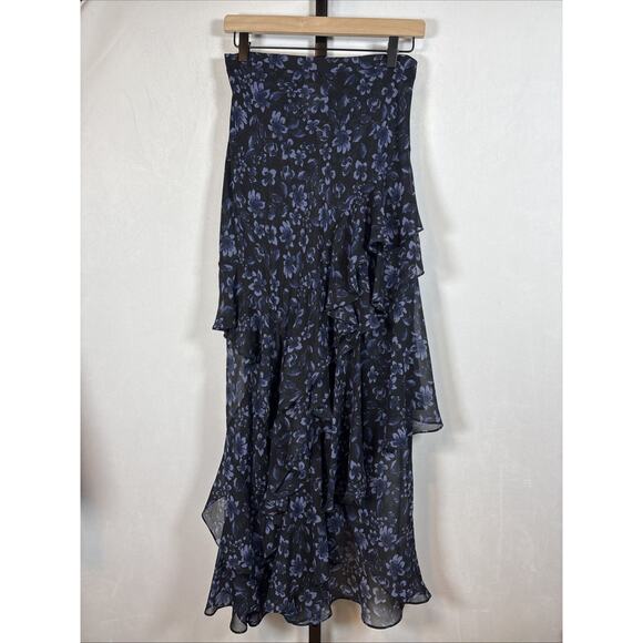 Misa Los Angeles Dresses & Skirts - MISA Los Angeles Floral Maxi Skirt Women's Small Black Blue Slit Ruffles Whimsy